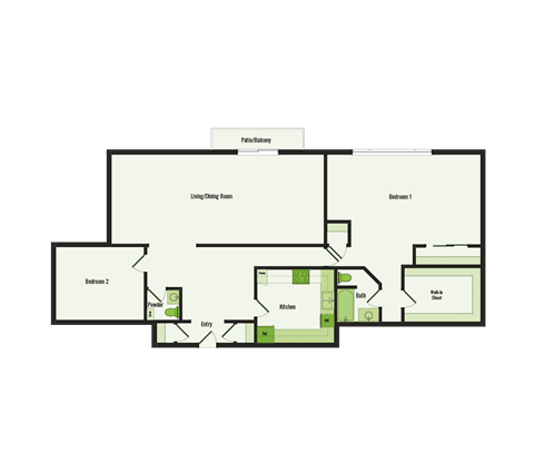 Floor plan for 2 beds, 2 baths, 1900 sqft